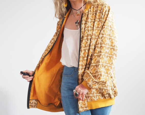 SUNSHINE BOMBER JACKET - Lightweight retro jacket - Hand Block print - Non Binary - Single Layer Jacket - Eco Fashion - Vegan - Cotton Coat