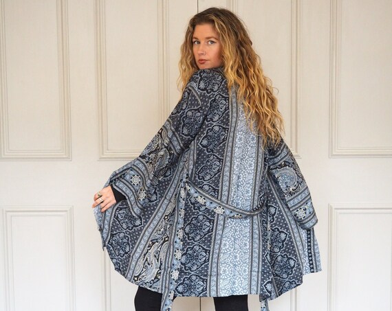 MID LENGTH JACKET - Indian Silk Kaftan - Cover Up - Bohemian Wear - Lounge Dressing - Wrap Around Dress - Lingerie - Summer Kimono - Winter