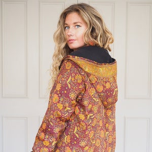 INDIAN BOMBER JACKET Thermal Fleece Indian Silk Coat Recycled Slow Fashion Unisex Vintage style jacket Hoodie Aztec Boho image 3