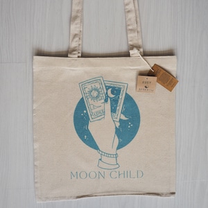MOONCHILD - Tote bag - Hand printed - Soft Organic cotton - Mushroom - Psychedelic - Mushrooms - 70s - 60&#39;s - Retro - Handmade Gift