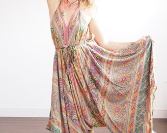 FLOATY JUMPSUIT DRESS - Silk Overalls with pockets! - Festival Playsuit - Multi wear - Pocket dress - Backless Dress - Boho wedding - Summer