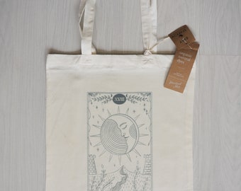 The MOON tarrot - Tote bag - Hand printed - Soft Organic cotton - Mushroom - Psychedelic - Mushrooms - 70s - 60's - Retro - Handmade Gift