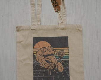 The FROG tarot - Tote bag - Hand printed - Soft Organic cotton  - Psychedelic - Mushrooms - 70s - 60's - Retro - Handmade Gift