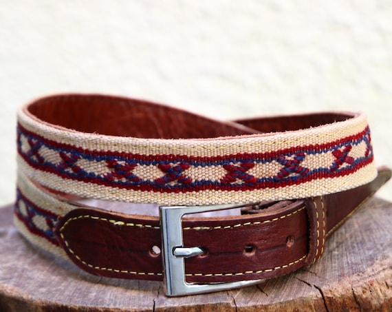 AZTEC LEATHER BELT - Vintage - Kilim Rug - Moroccan Up-cycled Belt - Recycled Carpet Rug - Navajo - Patterned Leather - Boho Accessories
