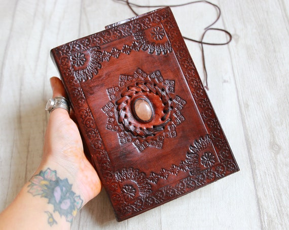 CRYSTAL JOURNAL - 8 x 6 inch Leather Diary - Crystal Notebook - Scrapbook - Spell book - Sketchbook - Yoga Journal - Travel - Student