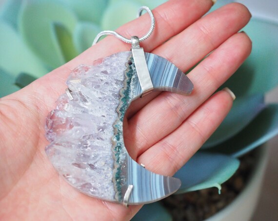 AMETHYST MEGA MOON - Giant Raw Amethyst Moon Necklace - Sterling Silver Crystal Necklace - February Birth Stone - Moon Crystal - Extra large