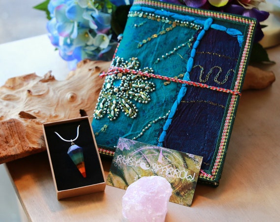 BLUE JOURNAL BUNDLE - Self Love Gift - Self Care - Crystal Gift box - Chakra Necklace - Rose Quartz - Dream Journal - Moon book - Anxiety