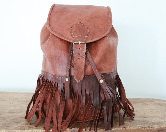 LEATHER TASSLE RUCKSACK - Fringe Bag - Fringe Backpack - Tassel Bag - Leather Satchel - Lined Leather Bag - Travel Rucksack - Day bag - Boho