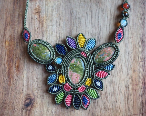 UNAKITE MACRAME NECKLACE - Statement Gemstone - Limited Edition - Choker - Healing Crystal Jewellery - Only One - Unisex jewellery Gift
