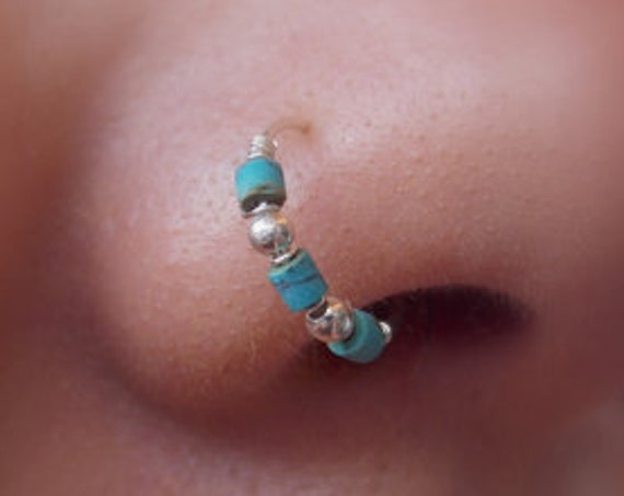 TURQUOISE NOSE RING - Silver Nose Ring - Boho Beaded Jewellery Piercing - Festival - Septum - Miniature Earring - Nose Stud - Turquoise ring