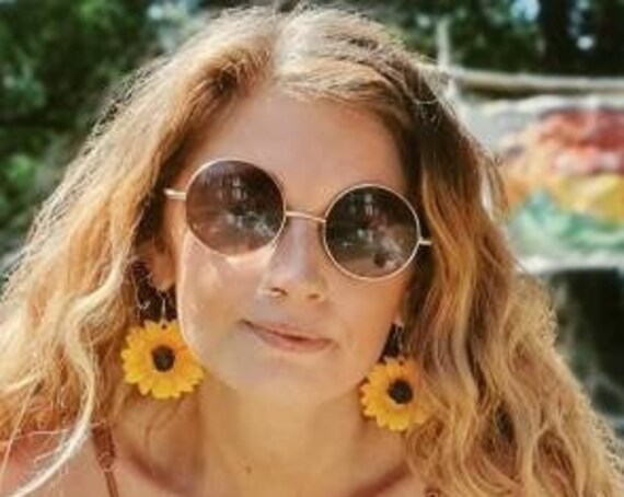 GLASTONBURY SUNFLOWER EARRINGS - Summer - Flower Power - Acrylic - Hope Symbol - Yoga Jewellery - sunshine jewellery - gift set - resin art