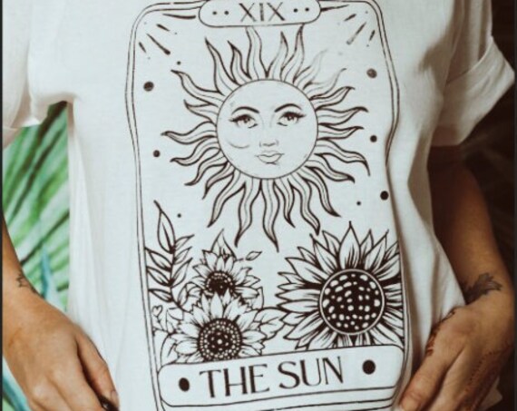 ORGANIC WHITE TEE - Sun Tarot Card Design - Screen Print Limited Edition - Vegan Approved T-shirt - 100% Cotton - Non Binary Unisex Top