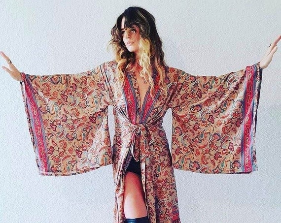 SALE BATWING KIMONO - Huge Bell sleeve Wrap around - Kimono Dress - Kaftan - Floaty Frill Dress - Open Jacket - Bohemian Dressing gown Style