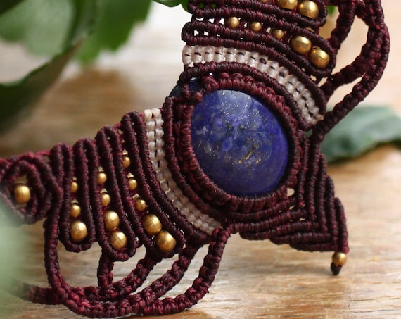 RED LAPIS LAZULI - Micro macrame - Choker Necklace - Healing Gemstone - Adjustable Xmas Gift / Valentines - Vintage - Ethnic - Boho Tribal