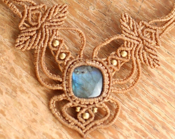 IRIDESCENT LABRADORITE NECKLACE - Statement Macrame Jewellery - Healing Gemstone / Crystal - Limited Edition Bespoke Handmade Amulet - Gift