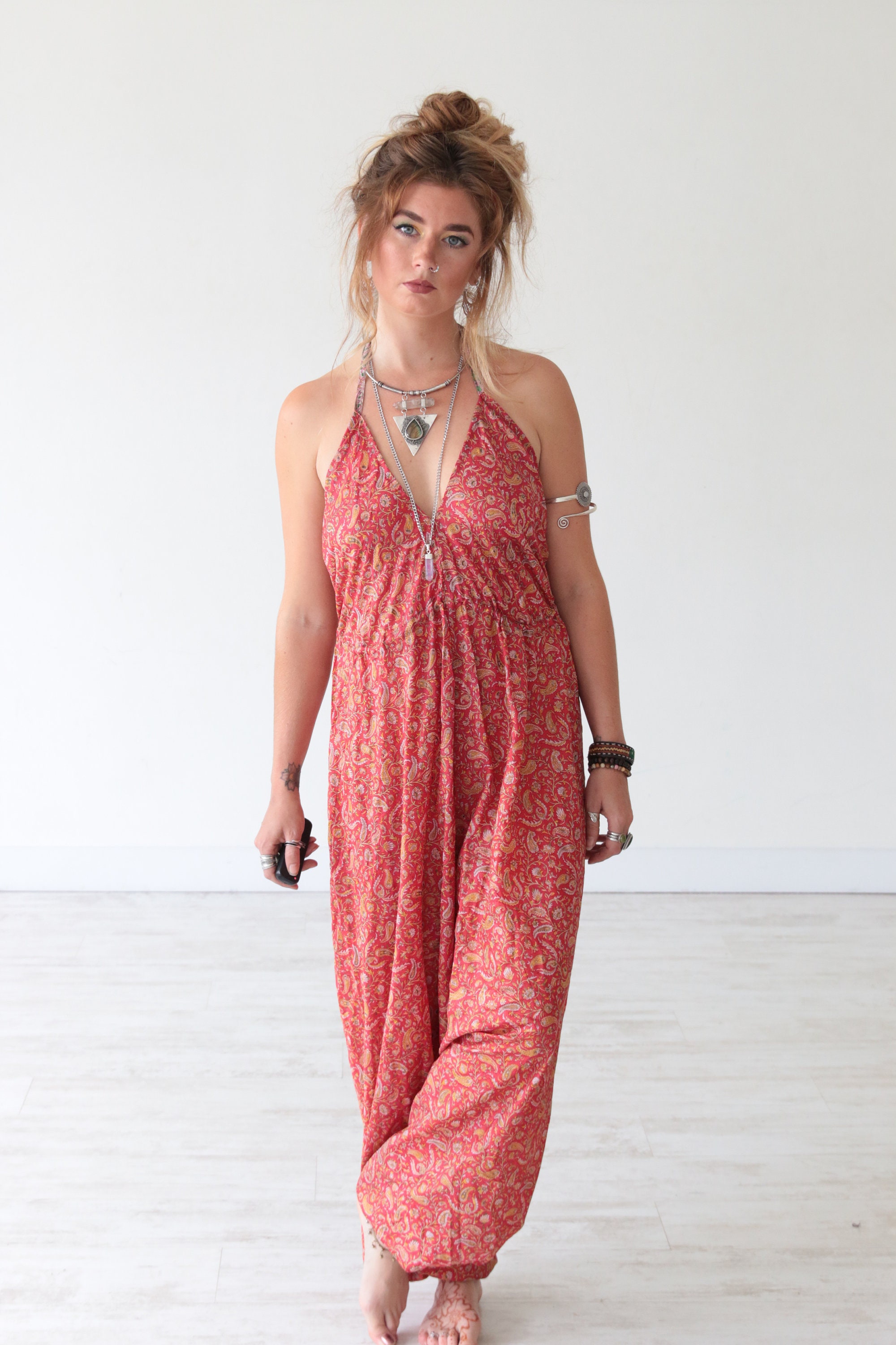 SILK HAREM JUMPSUIT - Vacation Outfit - Wedding / Festival Jumpsuit ...