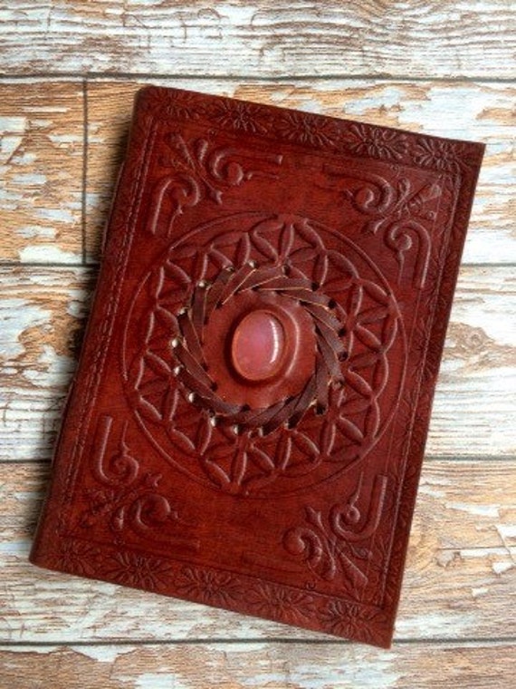 LEATHER CRYSTAL JOURNAL- Small -Leather Notebook- Leather Diary- Crystal Journal- Scrapbook- Planner- Sketchbook- Stocking filler-Gift-Sale