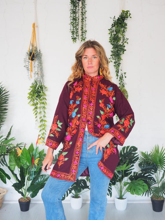 KASHMIRI TUNIC JACKET - 60's 70's Vintage Coat - Retro Beatles - Sgt Pepper - Embroidered Shirt Jacket - Mini Shirt Dress - Boho Xmas Gift