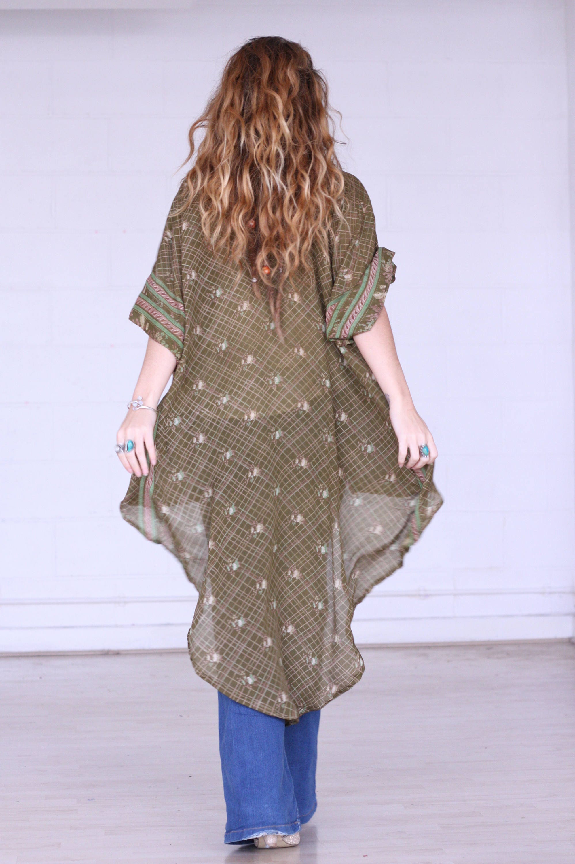 Earthtone Waterfall Kimono Boho Kimono Silk Cardigan