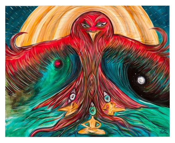 MESMERIZE ARTWORK - Phoenix - Psychedelic Sun Print - Spiritual art - Spontaneous Art - Surreal - Zen - DMT - Abstract Art - Modern Art Bird