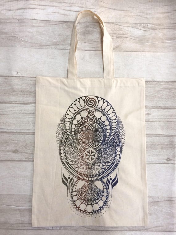 MANDALA TOTE BAG -Tree of life -Mandala- Hippie bag- Screen print- Cotton Bag- Hand Printed- Bag for Life- Upcycled Bag- Recycle- Handmade