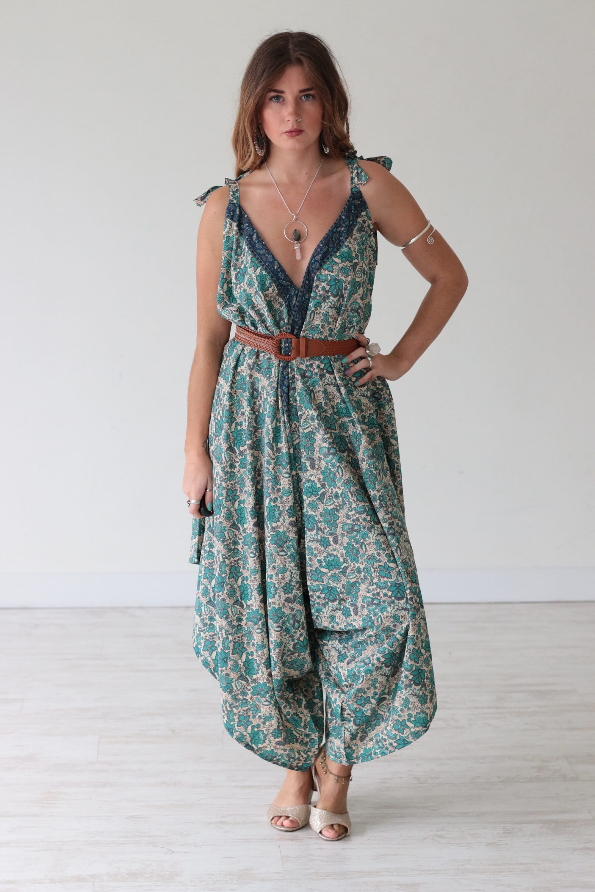 TURQUOISE DREAM JUMPSUIT - Recycled silk - Festival - Backless - Boho ...