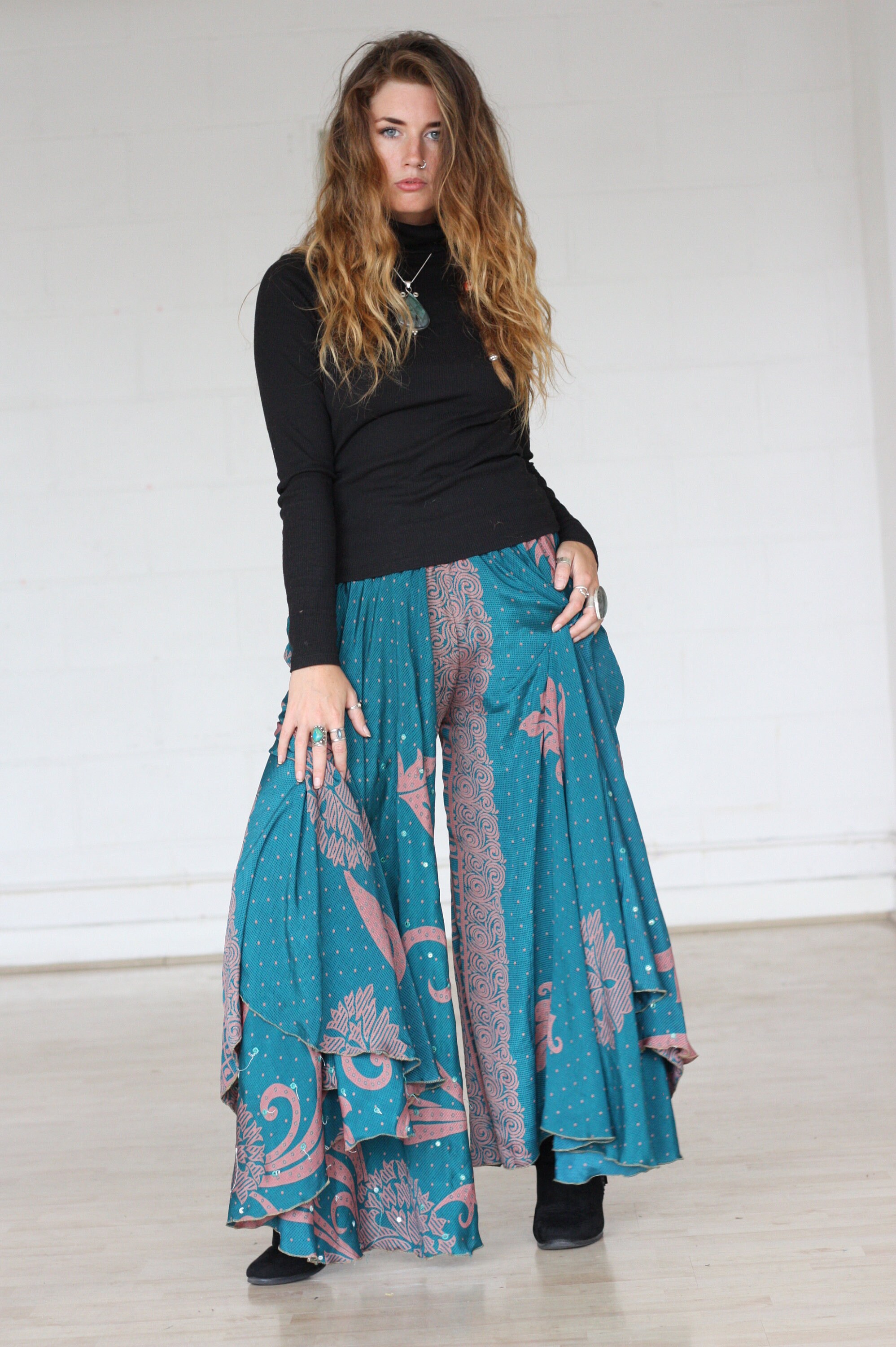 SKY BLUE FLARES - Limited Edition Silk Flares - Handmade - Vintage ...