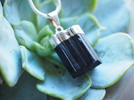 BLACK TOURMALINE NECKLACE - Raw Black Crystal - Sterling silver plated - Electroformed necklace - Natural Crystal - Unisex Gemstone pendant