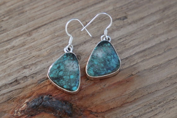 RARE TURQUOISE EARRINGS - Natural Turquoise - 925 Sterling Silver Earrings - Gemstone - Vintage style - Green turquoise - Bohemian