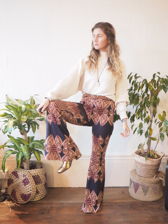 PAISLEY BELL BOTTOMS - Limited Edition Stretch Flares - Handmade - Vintage Style - 70's Hippie - Retro - Wide leg - Penny lane - 60's