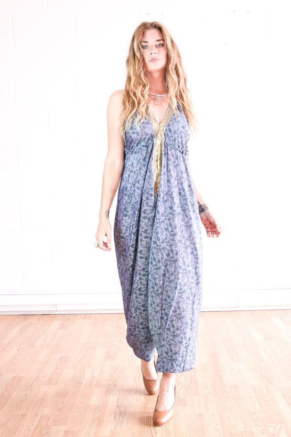 BACKLESS INDIAN JUMPSUIT - Super soft - Silky Jumpsuit - Handmade - Vintage Sari fabric - Festival - Hippie - Halterneck - Upcycled - Summer