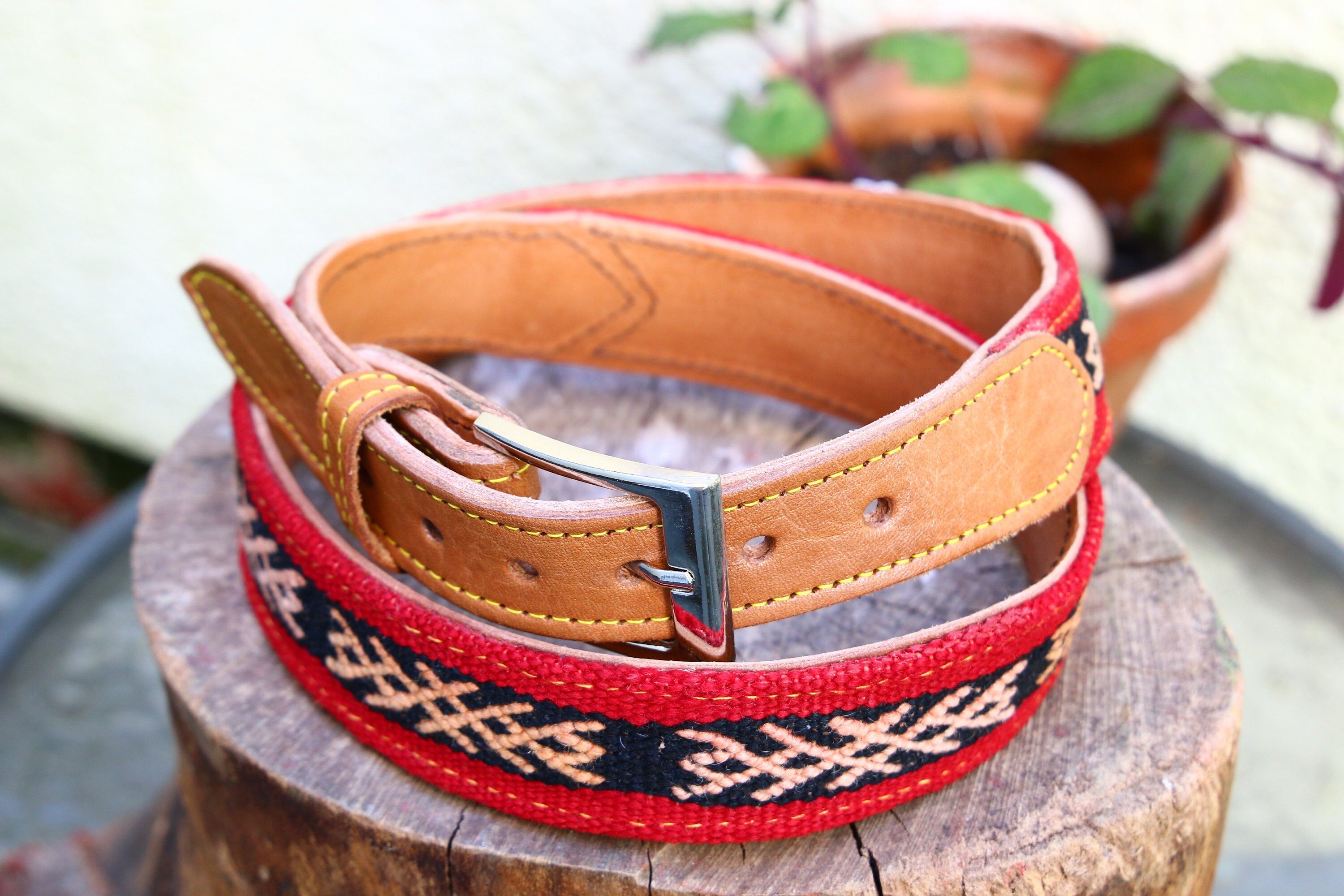 Vintage Kilim Belt Medium Size Kilim Leather Belt Unique 