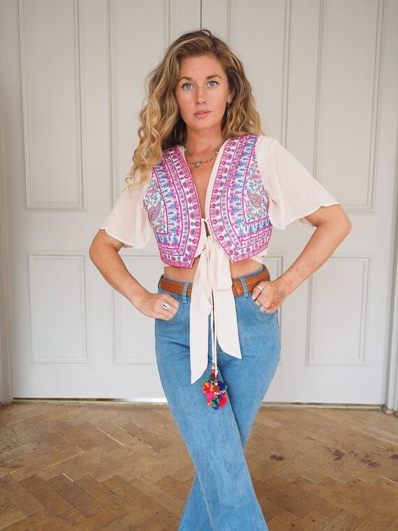 BOHO EMBROIDERED WAISTCOAT - Indian Cotton - Tassel - Indian Folk - Quilted vest - Zara Style - Mexican - Vintage 70's - Summer - Festival