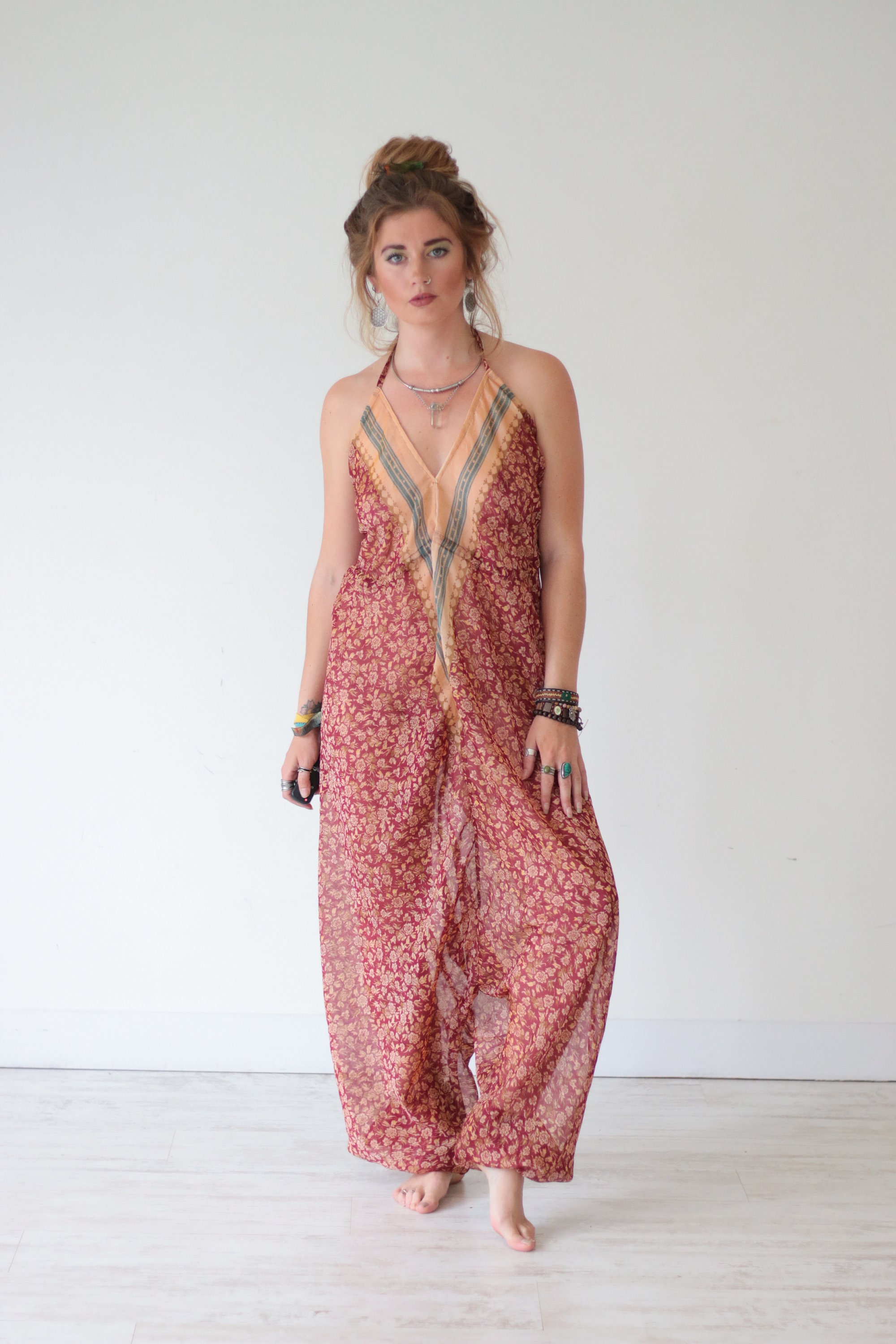 RETRO HAREM JUMPSUIT - Bohemian - Summer - Vintage Fabric - Wedding ...