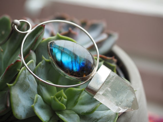 Xl STATEMENT LABRADORITE PENDANT - Chunky Quartz Necklace - Sterling Silver - Reiki Blessed - High Vibration Necklace - Glowing Crystal