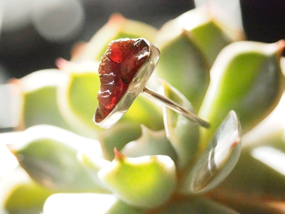 FIRE RUBY GARNET - Blood Ruby Ring - High Frequency Crystal - Sterling silver 925 - Unpolished Natural Raw Gemstone - Christmas - Minimal