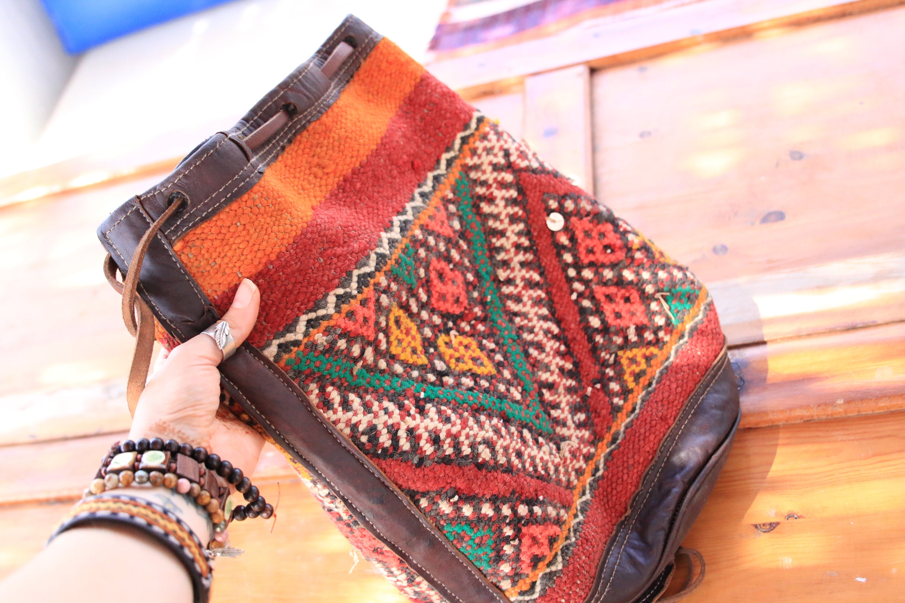 Leather Bag Kilim Bucket Bag Kilim Bags Crossbody Bag -  Hong Kong