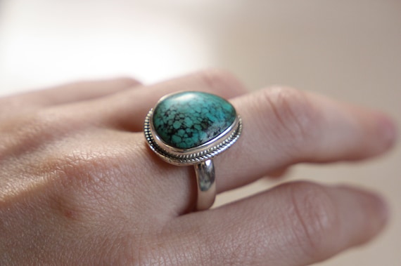 NATURAL TURQUOISE RING - One size - Sterling silver ring - Crystal ring - Semi precious - Turquoise jewellery - Statement - Valentines gift