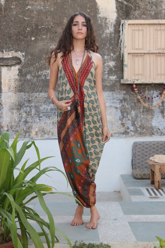 GYPSY SOUL JUMPSUIT - Summer - Wedding - Festival - Handmade - Vintage Sari fabric - Festival - Hippie - Halterneck - Couture - Upcycled