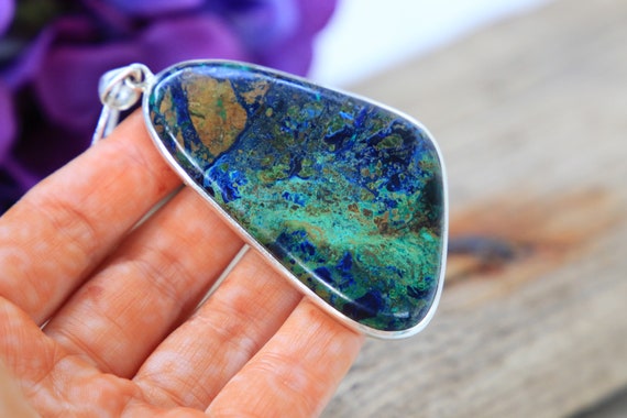 RARE AZURITE NECKLACE - Xlarge - Azurite - Malachite - Sterling Silver Necklace - Turquoise - Chrysocolla Colour - Crystal - Navajo - Chakra