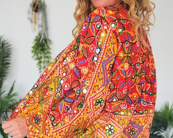 CHAQUETA ESPEJO - Camisa vintage de los años 60 y 70 - Retro Beatles - Sgt Pepper - Lentejuelas - Bordada - Navidad - Boho Festival - Pequeña/Mediana