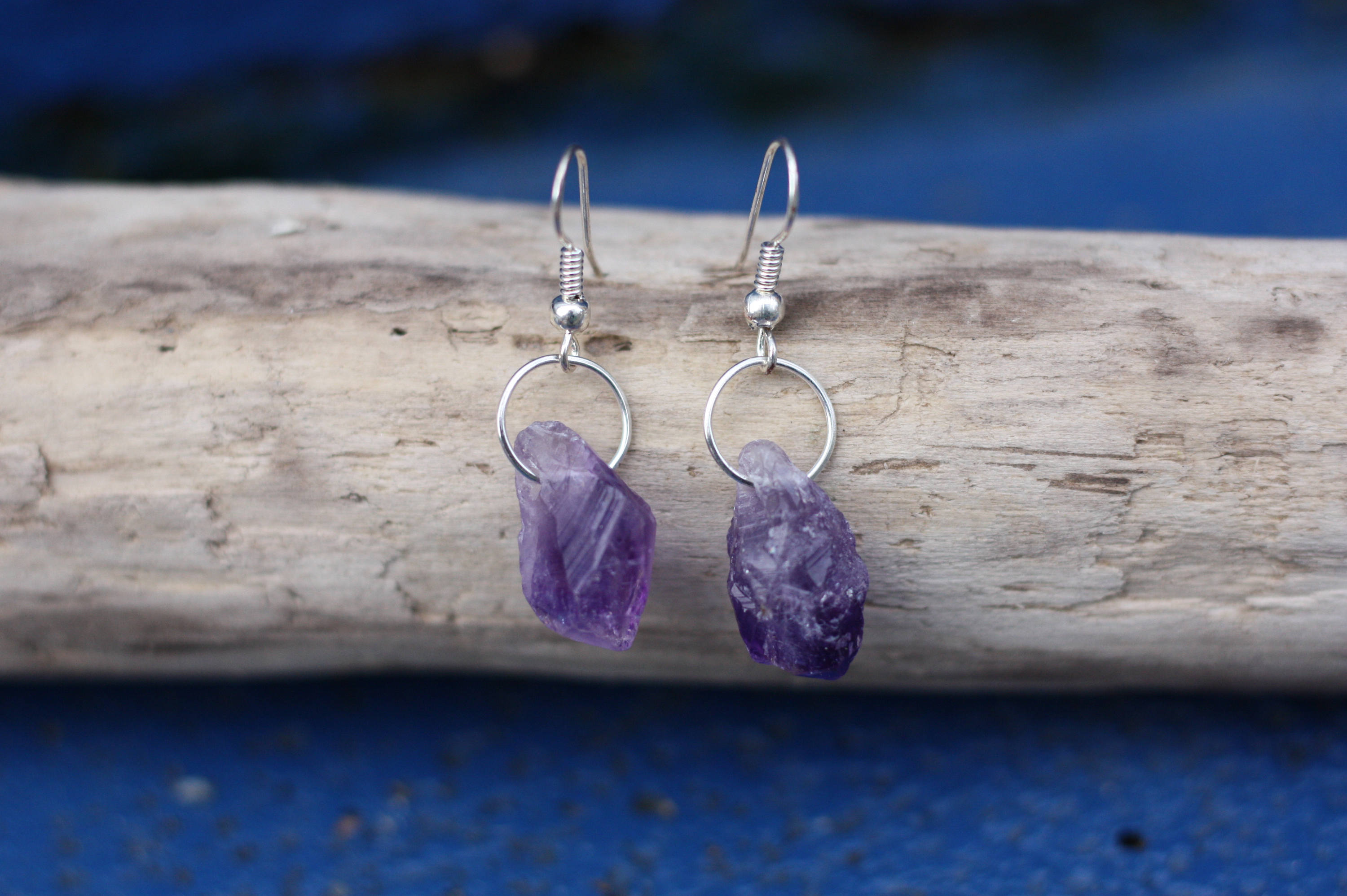 RAW AMETHYST EARRINGS Small Earrings Raw Crystal Silver Earrings Stocking Filler Gift Sale Spiritual Jewellery Birthstone