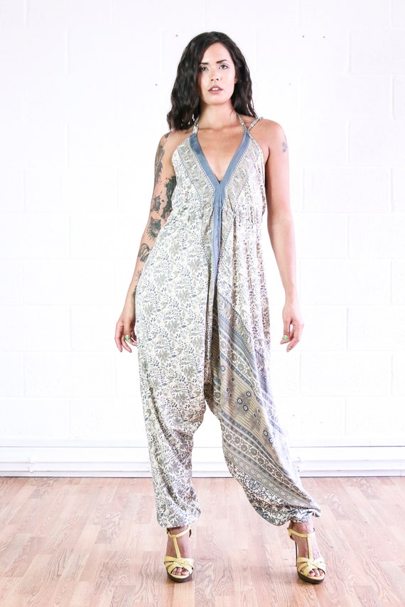 SILK PAISLEY JUMPSUIT - Silk Jumpsuit - Handmade - Vintage Sari fabric - Festival - Hippie - Halterneck - Couture - Upcycled
