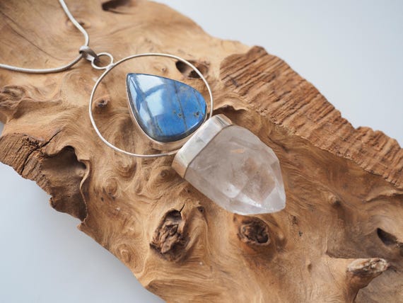 QUARTZ & LABRADORITE NECKLACE - Raw Crystal Necklace - Success Stone - 925 Sterling Silver Jewellery - Extra Large Crystal - Gemstone Amulet