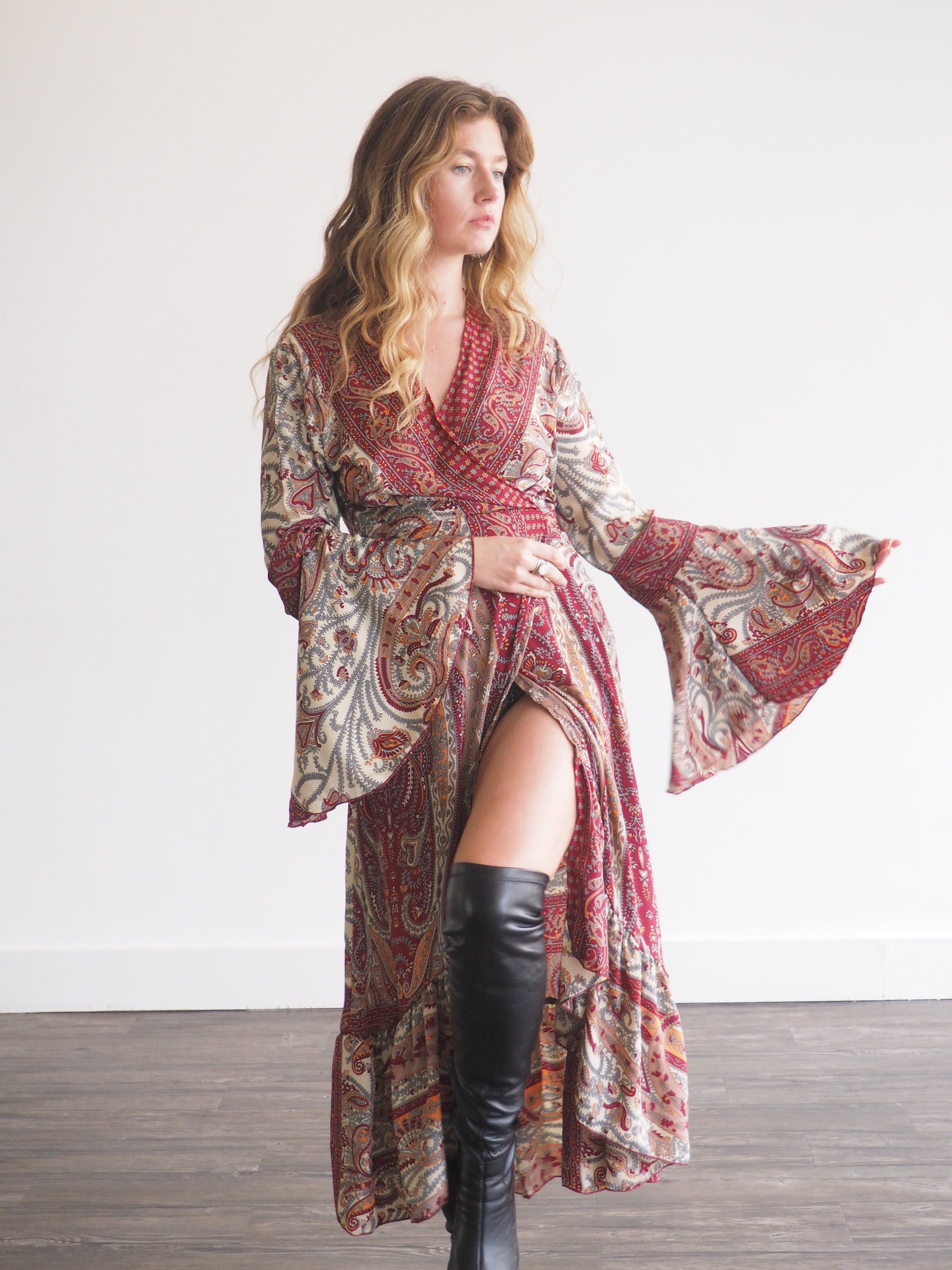 FLEETWOOD WRAP DRESS - Wrap around dress - Kimono Kaftan - Maxi summer  dress - Stevie Nicks Style - Floaty - Vintage Gunne Sax Style - Gown