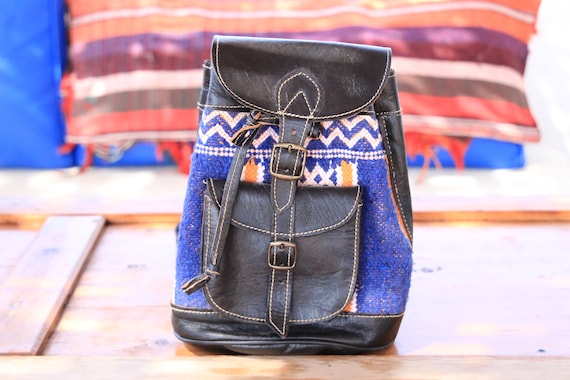 MINI MOROCCAN RUCKSACK - Embroidered ethnic bag - Hippie - Boho Backpack - Aztec - Vintage Backpack - Carpet bag - Retro - Small leather bag