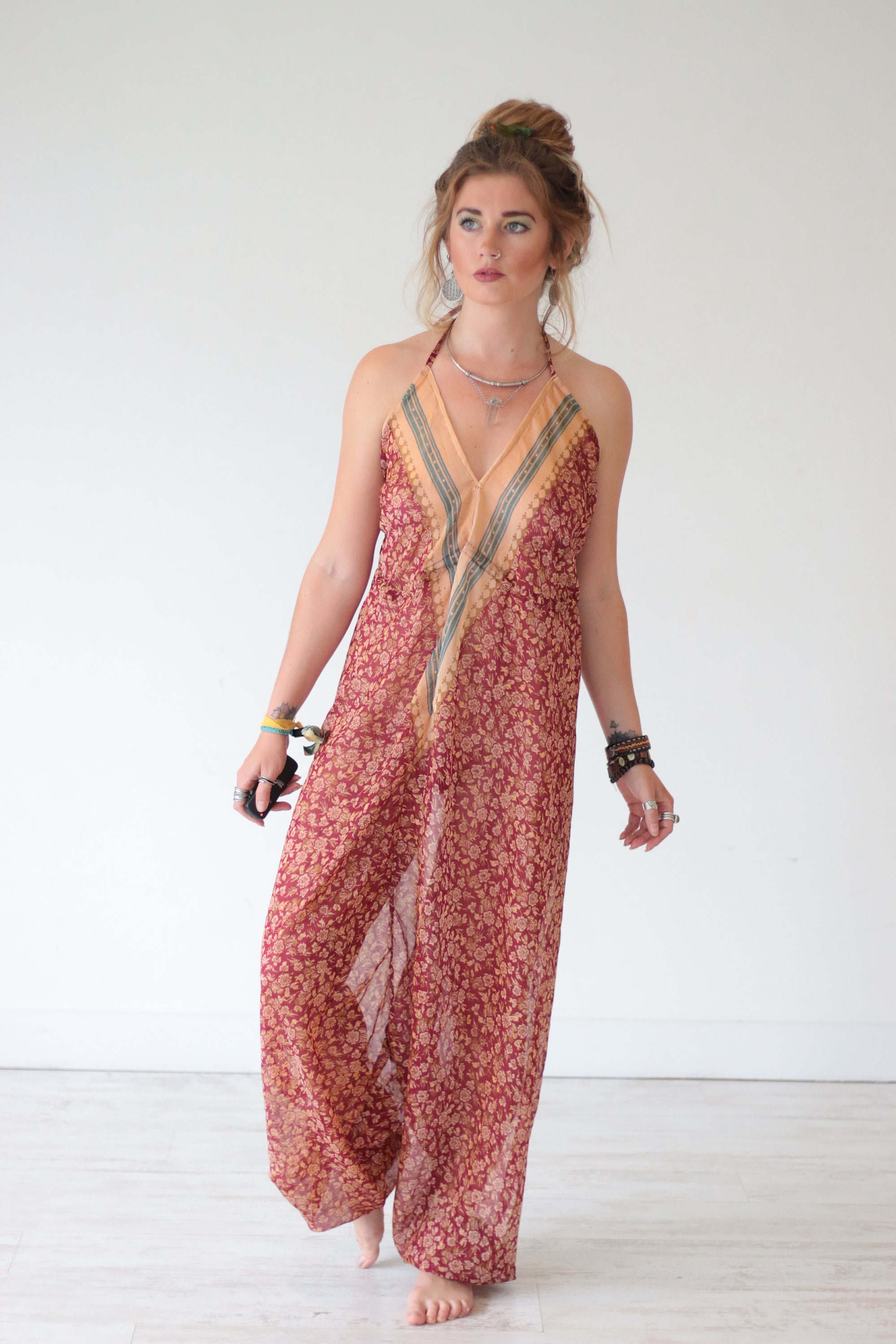 RETRO HAREM JUMPSUIT - Bohemian - Summer - Vintage Fabric - Wedding ...