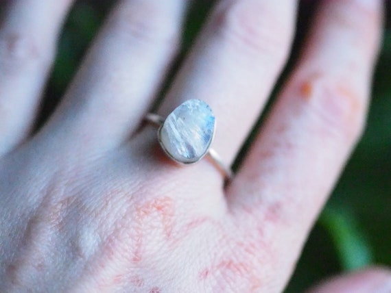 RAW MOONSTONE RING - Sterling Silver - Galaxy Gemstone - Natural Rough Crystal - Alternative engagement Ring - Bohemian - Mothers day Gift