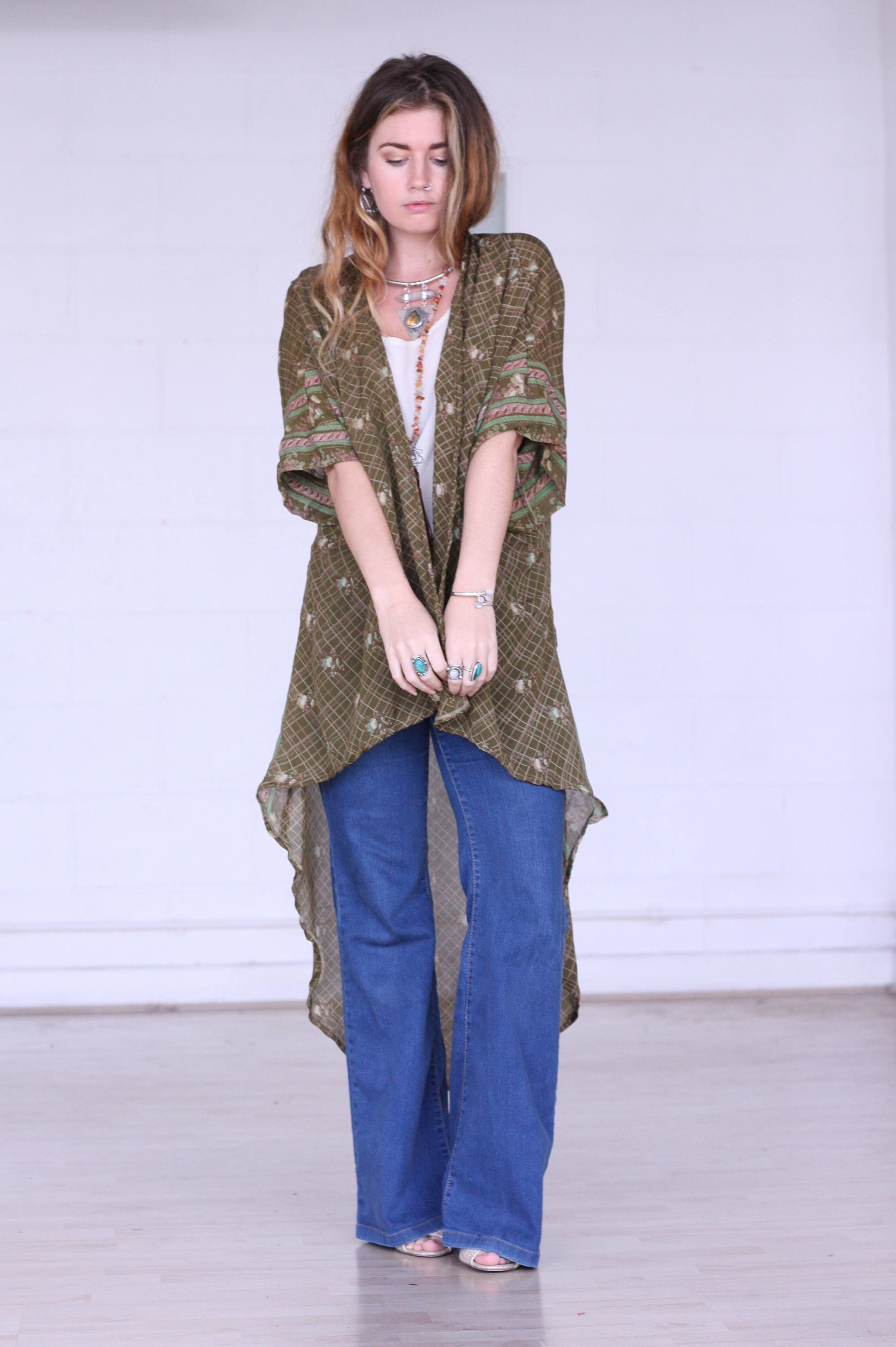 EARTHTONE WATERFALL KIMONO - Boho Kimono - Silk Cardigan - Cover Up ...