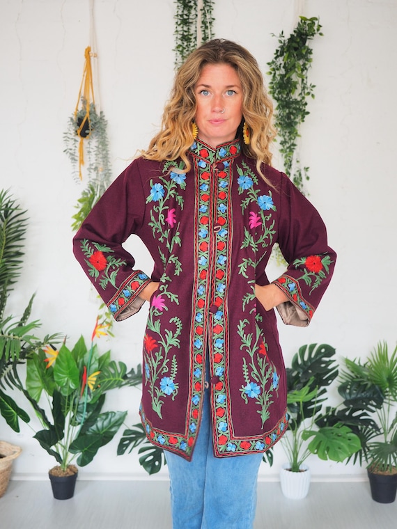 KASHMIRI SHIRT JACKET - 60's 70's - Beatles Sgt Pepper Coat - Embroidered Top - Cotton - Wool blend Cardigan - Mini Tunic Dress - Zara Style